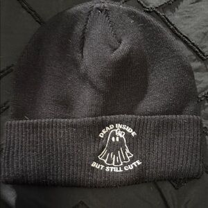 Black Beanie with Embroidered Design